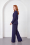 Women's Navy Blue Jacket and Pants Set with Belt Detail - 6