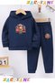 Firefighter Children's Printed Winter Children's Hooded Cotton Insulated Tracksuit Set (Bottom Tracksuit with Pockets)
