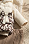 Girl's Leopard Patterned Inflatable Vest 3-Piece Combination Set - Ecru & Coffee Shades - Stylish with Bow Detail - 5