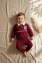 Ruby College Series Cotton Polo Collar Claret Red Baby Tracksuit Set - with Contrast Stripes and Embroidery Detail P - 3