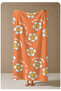 Orange Background Smiling Flower Patterned 70X150 Beach Towel - Digital Printed Fade-Resistant Bath Towel - 3