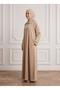 Sand Beige Front Zip Nida Abaya with Inside Belt & Pockets - 3