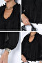 Black V-Neck Ruffle Blouse - 5