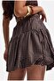 Women's Brown Plaid Mini Skirt with Shorts - 2