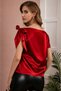 Women's Satin Blouse Shoulder Tie Detailed Asymmetrical Collar Short Sleeve Evening Dress Top Clothing - 4