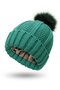 Women's loose warm knit pom-pom hat dark gray satin lined 60.9cm.