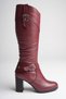 Women's Genuine Leather Bellows Buckle Detailed Heeled Boots - Burgundy - 3