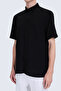 Black Comfort Fit Button down Collar 100% Cotton Short Sleeve Shirt - 4