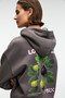 Yanmesa women's oversize print and embroidery detailed long sleeve hooded anthracite sweatshirt - 6