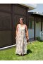 Ethnic Patterned Brown Chiffon Dress with Straps - 2