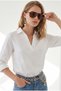 Women's White Polo Collar Blouse with Pleated Back and Woven Detail Blz-19003446 - 3
