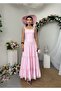 Women's Pink Midi Dress Square Collar Lace Strap Layered Skirt Poplin Textured - 4