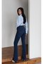 Women's Dark Blue Tasli High Waist Stone Detailed Dark Blue Half Spanish Leg Denim Jean Trousers - 6