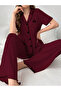 Burgundy Cherry Embroidery Shirt and Pyjama Set - 3