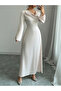 Off White Cowl Neck Evening Maxi Dress - 5