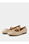Beige Bow Detail Suede Ballerina Flats - 2