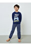 Boys Blue Cotton Long Sleeve T-Shirt and Pyjama Set - 2