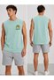 Men's Printed Mint Green Sleeveless Sports T-Shirt Gray Combed Cotton Shorts 2-Piece Set - 3