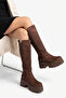 Women's Daily Flat High-Sole Florence Brown Suede Wedge Heeled Boots - 6