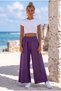 Purple Pocket Mesh Detailed Elastic Waist Wide Leg Casual Cotton Woven Trousers 90 63 - 5