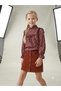 Girls Stand Collar Floral Print Blouse and Button Front Corduroy Skirt 2-Piece Set - 2