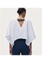Women's White Linen Look Short Blouse with Belt Detail