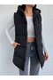 Women's Black Hooded Detachable Rubber Belt Double Pocket Snap Closure Inflatable Vest - 2