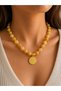 Brown Acrylic Bead Necklace Colorful Bead Detailed Women's Necklace