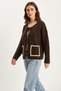 Women's Front Tie Pocket Detailed Knitwear Bitter Brown Cardigan - 3