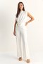 Women's Accessory Detailed Padded Blouse High Waist Ribbed White Trouser Set - 2