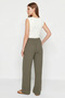 Women's Lace-Up Elastic Waist Muslin Wide-Leg Pants Yp Khaki - 5
