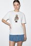 Women's Dog Embroidered Stone Embellished Relaxed Fit Cotton T-Shirt White - 2