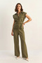 Women's Padded Belt Detailed Pocketed Vest with Elastic Waist Modal Khaki Set - 5