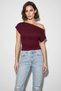 Women's Asymmetrical Waist-Fitted Viscose Bat Sleeve Plum Blouse