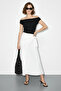 Women's Belted Long Flared White Skirt