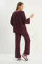 Women's Tie-Detail Kimono High-Waisted Loose Trousers Thessaloniki Burgundy Set - 6