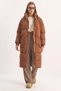 Women's Concealed Hooded Pocket Detailed Long Lined Puffer Brown Coat - 3