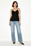 Women's V-Neck Bow Detailed Thin Strap Backless Black Blouse