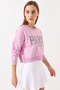 Women's Paris Printed Three Thread Ribbed Candy Pink Sweatshirt - 4