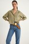 Women's Self-Striped Half-Sleeve Khaki Shirt with Single Pocket Detail - 6