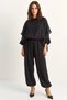Women's Cape Detailed Transparent Blouse Lined Shalwar Black Top and Bottom Set