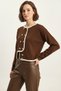 Women's Gold Button Detailed Asymmetrical Cut Knitwear Bitter Brown Cardigan - 2