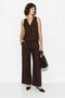 Women's V-Neck Buttoned Vest Wide Leg Bitter Coffee Suit - 2