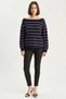 Women's Bardot Collar Striped Knitwear Navy Blue Burgundy Sweater
