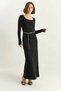 Women's Long Sleeve U-Neck Relaxed Black Dress - 4