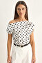 Women's Boat Neck Draped Polka Dot Ecru Black Blouse