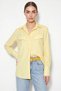Women's Padded Cross-Collar Detailed Asymmetrical Wide Cuff Modal Yellow Shirt - 2