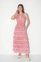 Women's Halter Neck Gipeli Backless Layered Maxi Pink Dress - 5