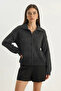 Women's Pointelle Knit Buttoned Shawl Collar Anthracite Cardigan - 5