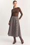 Women's Plaid Patterned A-Line Long Navy Blue Ecru Skirt with Pocket Detail - 6